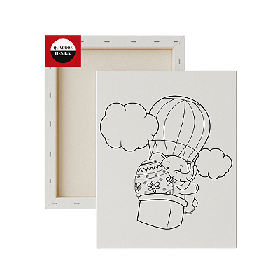 Tela para Pintura Infantil - Elefantinho no Balão de Páscoa