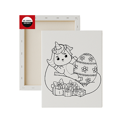 Tela para Pintura Infantil - Unicórnio da Páscoa com Ovo