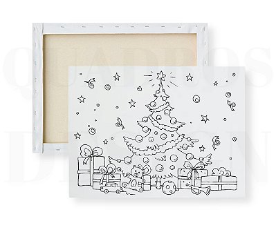 Tela para Pintura Infantil - Árvore de Natal e Presentes