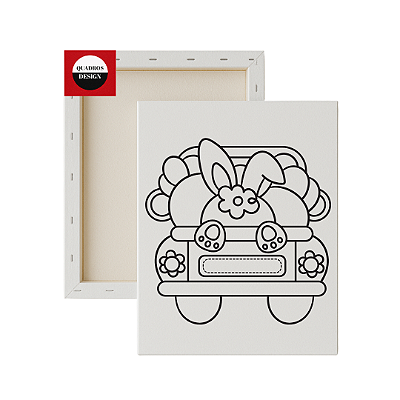Tela para pintura infantil - Coelhinho da Páscoa no Carrinho
