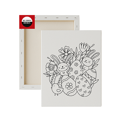Tela para pintura infantil - Coelhinhos e Ovos de Páscoa no Jardim