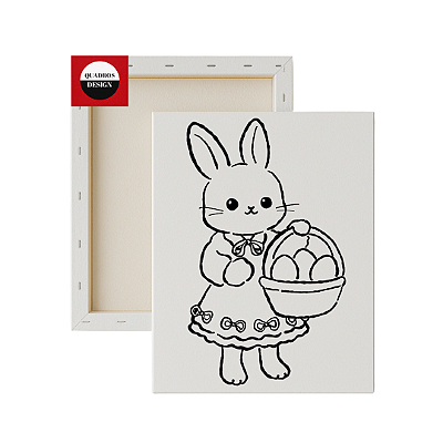 Tela para pintura infantil - Coelhinha com Cestinha de Ovos de Páscoa
