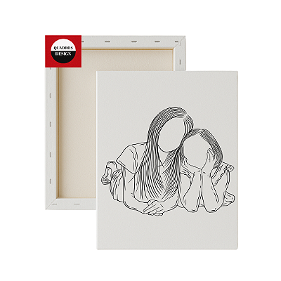 Tela para Pintura Infantil - Mãe e Filha Deitadas Juntas