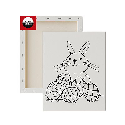 Tela para Pintura Infantil - Coelhinho com Ovos de Páscoa