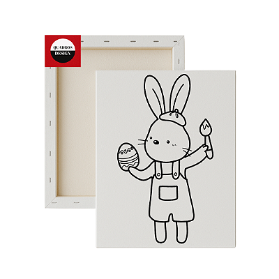 Tela para Pintura Infantil - Coelhinho pintando ovo de Páscoa