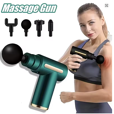 Massageador Relax Gun Pro 2024 — Alívio Muscular Profundo Portátil com 4 Ponteiras