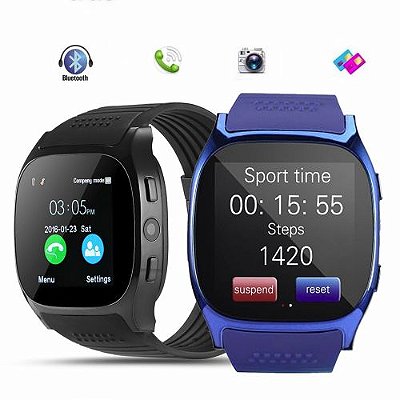Smartwatch T8 em 3 cores azul, preto e Branco