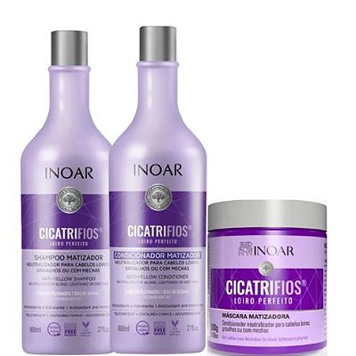 Kit Inoar Cicatrifios Loiro Perfeito Shampoo e Condicionador 800ml Máscara Matizadora 500g