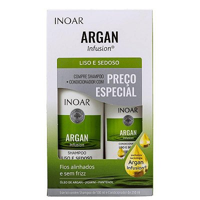 Kit Inoar Argan Infusion Liso e Sedoso Shampoo 500ml e Condicionador 250ml