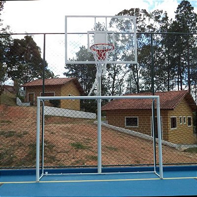 Estrutura de Basquete Mod. Pé Direito c/Tabela 1.80X1.20 Of. Acrílico. 10mm Aro Flexível e Rede  - Par