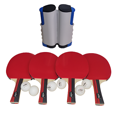 Raquete Tênis de Mesa  Kit 4 Raq. + 6 Bolas + 1 Sup. Rede Retrátil com Bolsa CIMA 630 - Exclusividade