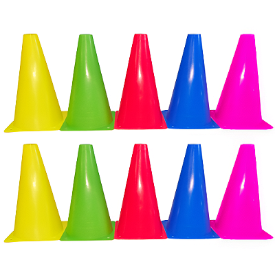 Cone 23cm Rígido p/ Treinamento AX Esportes - PACK 10 (2 CADA COR)