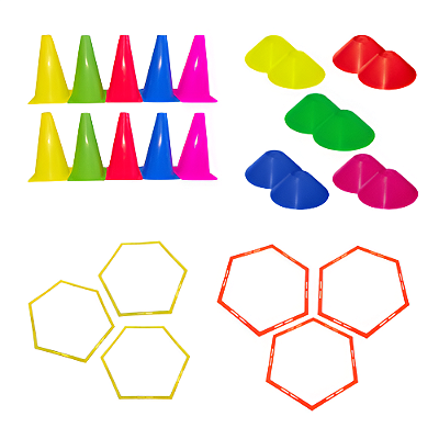 KIT AGILIDADE CONES, MARCADORES E HEXÁGONOS - PACK 26 PÇS