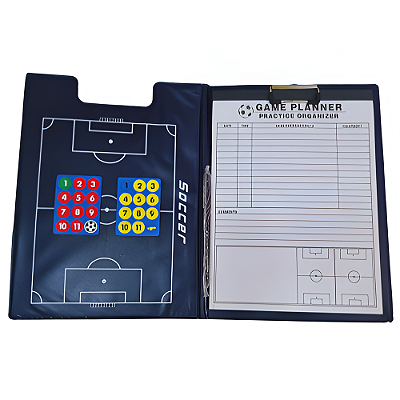 Prancheta Tática Futebol Pasta Azul com 1 Caneta 1 Talão e Imãs Coach AX - 776