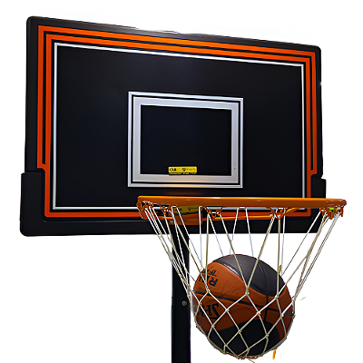 Tabela Basquete Semi Oficial  Adulto PVC Preto, Regulavel com Base, Aro Metal e Rede AX - 731