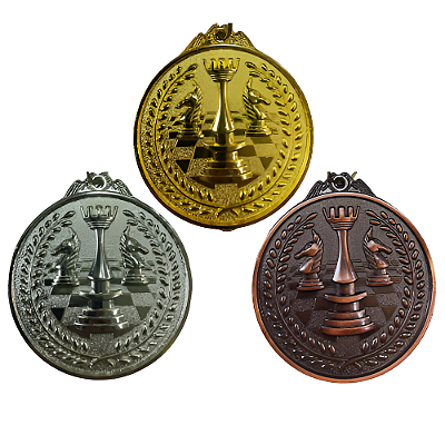 Medalha XADREZ Ouro/Prata/Bronze AX 65mm YWA 470 - PACK COM 3 (1 de Cada)