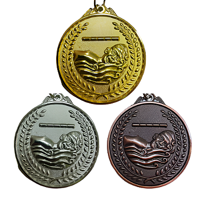 Medalha NATAÇÃO ONDA Ouro/Prata/Bronze  AX 65mm YWA 470 - PACK COM 3 (1 de Cada)