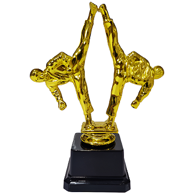 Troféu de Karatê 17cm Dupla Luta Alta Base 3º Quadrada AX - 831