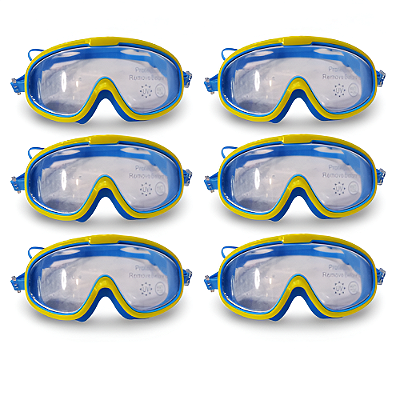 Óculos Natação Infantil Máscara Panorâmica AX Azul e Amarelo Silicone c/ Estojo PROMO - 867 - PACK COM 6