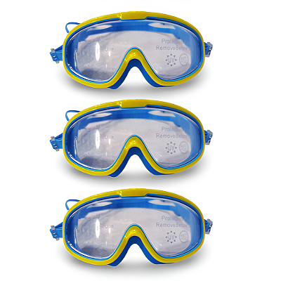 Óculos Natação Infantil Máscara Panorâmica AX Azul e Amarelo Silicone c/ Estojo PROMO - 867 - PACK COM 3
