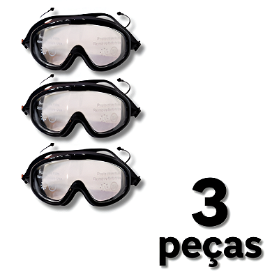 Óculos Natação Adulto Máscara Panorâmica AX Silicone Preto c/ Estojo PROMO - 871 - PACK COM 3
