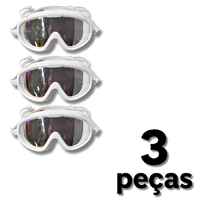 Óculos Natação Adulto Máscara Panorâmica AX Silicone Branco c/ Estojo PROMO - 871 - PACK COM 3