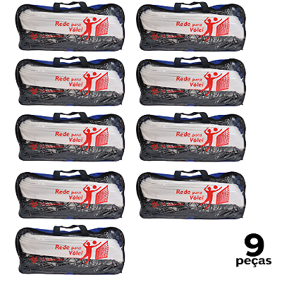 Rede de Volei 1 Lona Fio 2,5 Grossa Top c/ Bolsa e Cabo de Aço AX  - 740 - PACK COM 9