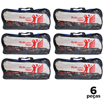Rede de Volei 1 Lona Fio 2,5 Grossa Top c/ Bolsa e Cabo de Aço AX  - 740 - PACK COM 6