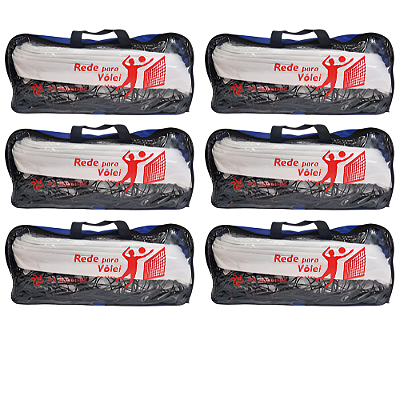 Rede de Volei 1 Lona Fio 2,5 Grossa Super c/ Bolsa e Cabo de Aço AX PROMO - 740 - PACK COM 6
