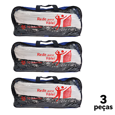 Rede de Volei 1 Lona Fio 2,5 Grossa Top c/ Bolsa e Cabo de Aço AX  - 740 - PACK COM 3