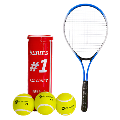 Raquete Tênis Campo Adulto PRO Aluminio com Bolsa AX CY T27 Azul + Tubo 3 Bolas Tênis Premium AX Esportes