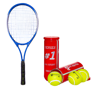 Raquete Tênis Campo Adulto PRO Aluminio com Bolsa AX CY T27 Azul  + Tubo 3 Bolas Tênis Premium AX Esportes