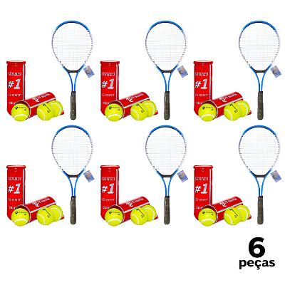 Raquete Tênis Campo AD/JUV Ferro AX CY com Bolsa T27 + Tubo 3 Bolas Tênis Premium AX Esportes - PACK COM 6