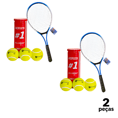 2 Raquete Tênis Campo AD/JUV Ferro AX CY com Bolsa T27 + 2 Tubo 3 Bolas Tênis Premium AX Esportes - PACK COM 2