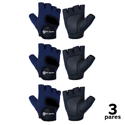 Luva Ciclismo Musculação Neoprene Marinho AX Esportes  TAM G - 885 - PACK COM 3 PARES