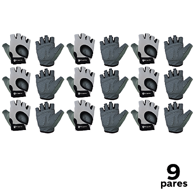 Luva Ciclismo Musculação Polegar Felpudo Cinza AX Esportes - 888 - PACK COM 9 PARES