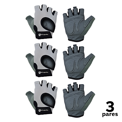 Luva Ciclismo Musculação Polegar Felpudo Cinza AX Esportes - 888 - PACK COM 3 PARES