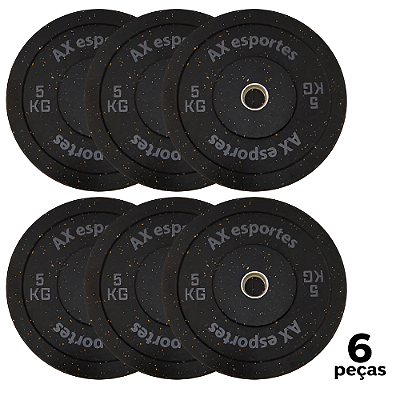 Anilha 5 KG LPO Olimpica Bumper PRO AX Esportes PROMO - 881 - PACK COM 6