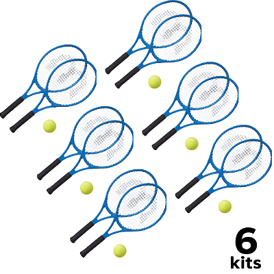 Raquete Tênis Campo Infantil 52x22 Com 02 Raquetes Azul + Bola e Capa T21 - 577 - PACK COM 6 KITS