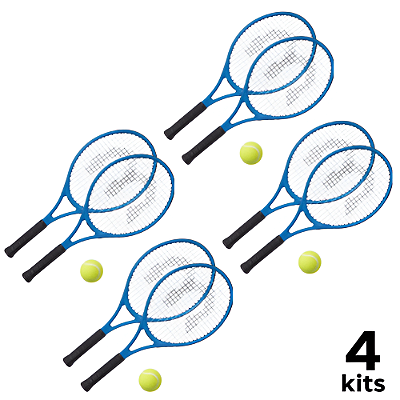 Raquete Tênis Campo Infantil 52x22 Com 02 Raquetes Azul + Bola e Capa T21 - 577 - PACK COM 4 KITS