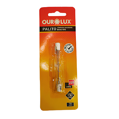 LÂMPADA HALÓGENA PALITO 150W 2800K R7S 220V OUROLUX - 78x11mm