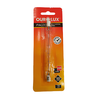 LÂMPADA HALÓGENA PALITO 500W 2800K R7S 220V OUROLUX - 118x11mm