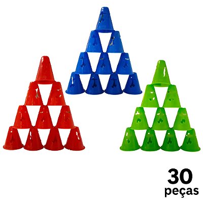 Mini Cone SLALOM Skate e Patins 8cm Flexivel AX Verde 678 - PACK COM 30 pçs (10 Cada Cor)