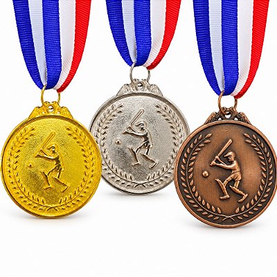 Kit 3 Medalhas Beisebol AX 65mm Ouro Prata Bronze
