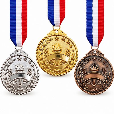 Kit 3 Medalhas Honra ao Mérito Tocha e Faixa AX 65mm Ouro Prata Bronze (1 de Cada) 983