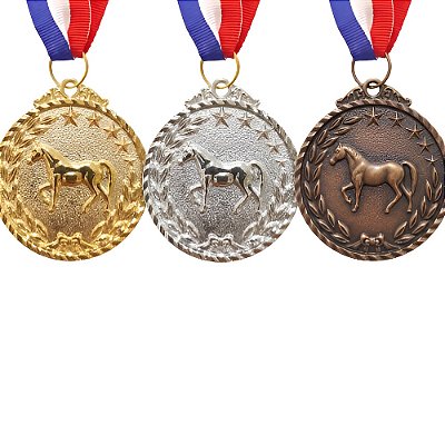 Kit 3 Medalhas Cavalo 50mm Ouro Prata Bronze com Fita AX - 981