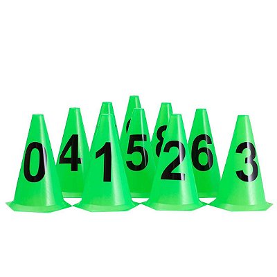 10 Cones NUMERADOS 24cm p/ Treinamento AX Esportes Verde Limão