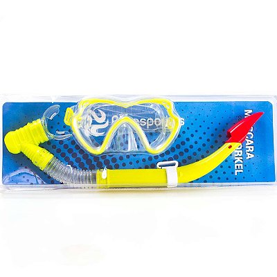 Kit Mergulho Ax Esportes c/ Máscara e Snorkel Amarelo FA 521