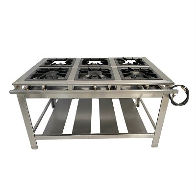 Fogão industrial 6 bocas Alta Pressão Aço Inox 304