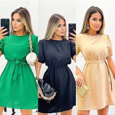 Vestido Curto Manga De Elástico